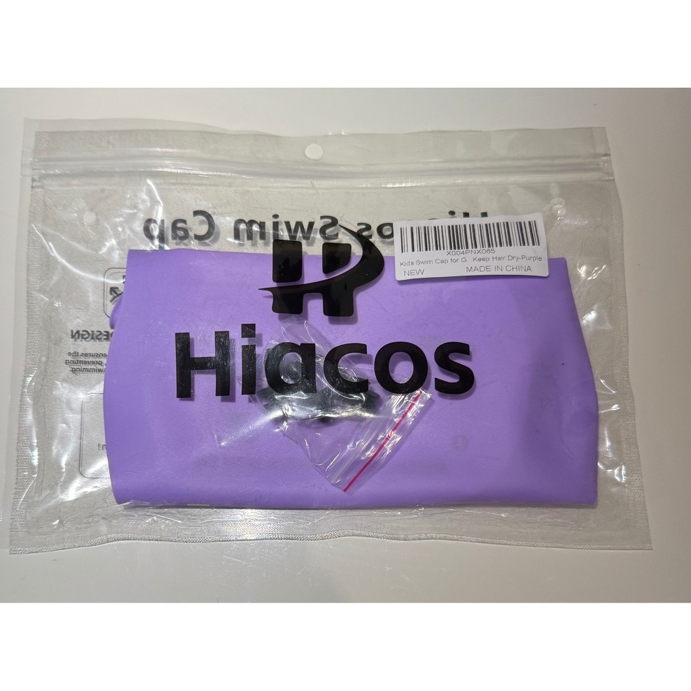 Hiacos Kids Swim Cap Purple Silicone Waterproof Hair Protection with Accessories